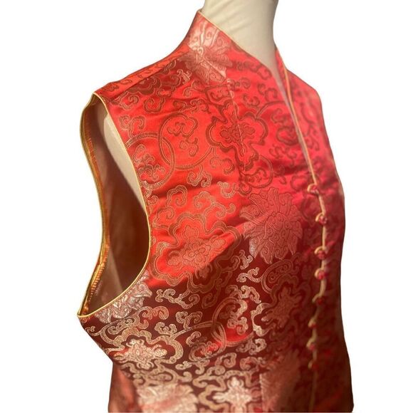 Asian Red and Gold Vintage 100% Silk Sleeveless Vest Size XXL - Picture 5 of 13